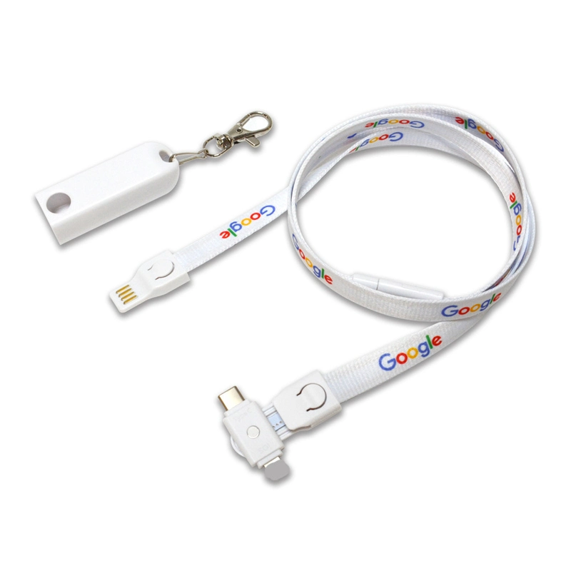 Customized Logo 3-in-1 Mobile Phone USB Data Cable with Safety Buckle Charging Neck Lanyard Cable