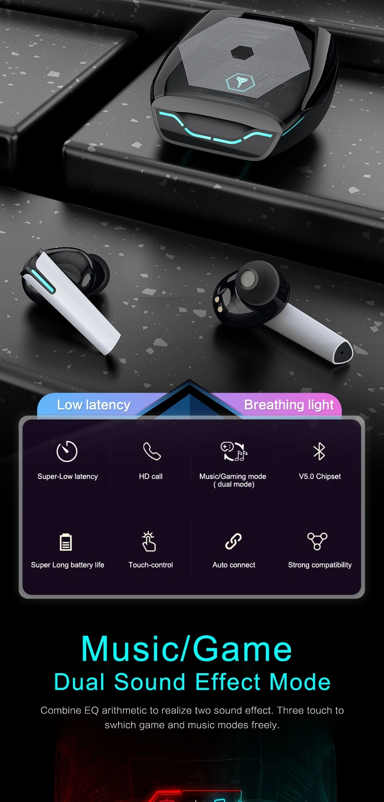 Best Round Shape Tws Wireless Bluetooth Earbuds Gaming Headset for iPhone Ios Android